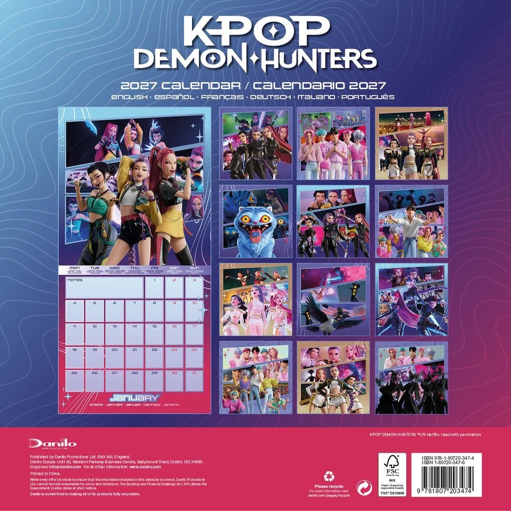 Reverso del calendario 2027 KPop Demon Hunters